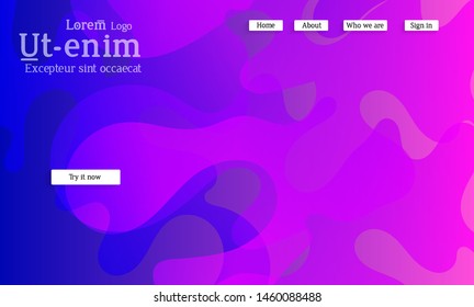 Abstract web templates with wavy overlapping gradient shapes on bright colored background. Social media web banner or landing page. Fluid lighting effect with smooth liquid colors. 