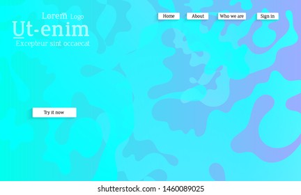 Abstract web templates with wavy overlapping gradient shapes on bright colored background. Social media web banner or landing page. Fluid lighting effect with smooth liquid colors. 