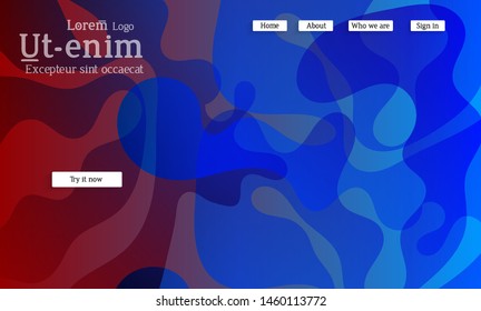 Abstract web templates with wavy overlapping gradient shapes on bright colored background. Social media web banner or landing page. Fluid lighting effect with smooth liquid colors. 