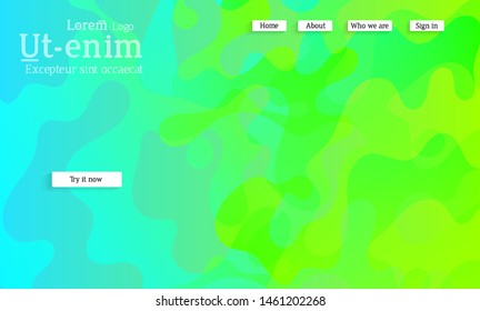 Abstract web templates with wavy overlapping gradient shapes on bright colored background. Social media web banner or landing page. Fluid lighting effect with smooth liquid colors. 