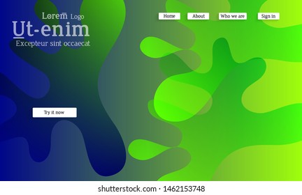 Abstract web templates with wavy overlapping gradient shapes on bright colored background. Social media web banner or landing page. Fluid lighting effect with smooth liquid colors. 