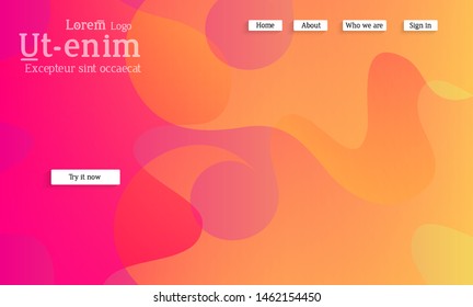 Abstract web templates with wavy overlapping gradient shapes on bright colored background. Social media web banner or landing page. Fluid lighting effect with smooth liquid colors. 
