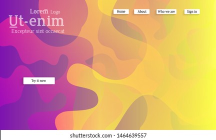 Abstract web templates with wavy overlapping gradient shapes on bright colored background. Social media web banner or landing page. Fluid lighting effect with smooth liquid colors. 