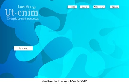 Abstract web templates with wavy overlapping gradient shapes on bright colored background. Social media web banner or landing page. Fluid lighting effect with smooth liquid colors. 