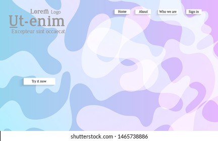 Abstract web templates with wavy overlapping gradient shapes on bright colored background. Social media web banner or landing page. Fluid lighting effect with smooth liquid colors. 