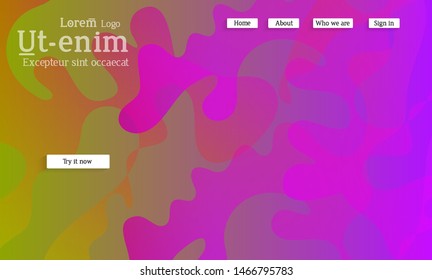Abstract web templates with wavy overlapping gradient shapes on bright colored background. Social media web banner or landing page. Fluid lighting effect with smooth liquid colors. 