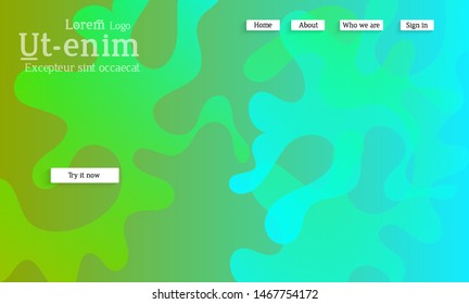 Abstract web templates with wavy overlapping gradient shapes on bright colored background. Social media web banner or landing page. Fluid lighting effect with smooth liquid colors. 