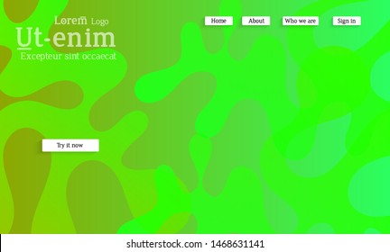 Abstract web templates with wavy overlapping gradient shapes on bright colored background. Social media web banner or landing page. Fluid lighting effect with smooth liquid colors. 