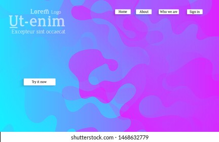 Abstract web templates with wavy overlapping gradient shapes on bright colored background. Social media web banner or landing page. Fluid lighting effect with smooth liquid colors. 
