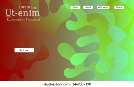 Abstract web templates with wavy overlapping gradient shapes on bright colored background. Social media web banner or landing page. Fluid lighting effect with smooth liquid colors. 