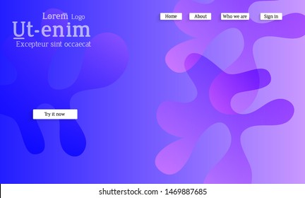 Abstract web templates with wavy overlapping gradient shapes on bright colored background. Social media web banner or landing page. Fluid lighting effect with smooth liquid colors. 