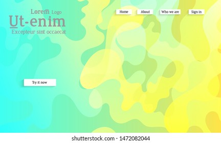 Abstract web templates with wavy overlapping gradient shapes on bright colored background. Social media web banner or landing page. Fluid lighting effect with smooth liquid colors. 