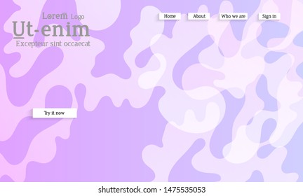 Abstract web templates with wavy overlapping gradient shapes on bright colored background. Social media web banner or landing page. Fluid lighting effect with smooth liquid colors. 