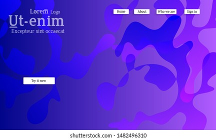 Abstract web templates with wavy overlapping gradient shapes on bright colored background. Social media web banner or landing page. Fluid lighting effect with smooth liquid colors. 