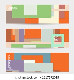 Abstract web wallpaper with paper cut overlapping geometric shapes. Vintage banner. Art with retro colored vector background objects. Material design. Artistic geometric pattern. Vector illustration. 