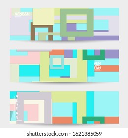 Abstract web wallpaper with paper cut overlapping geometric shapes. Vintage banner. Art with retro colored vector background objects. Material design. Artistic geometric pattern. Vector illustration. 