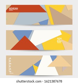 Abstract web wallpaper with paper cut overlapping geometric shapes. Vintage banner. Art with retro colored vector background objects. Material design. Artistic geometric pattern. Vector illustration. 