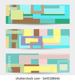 Abstract web wallpaper with paper cut overlapping geometric shapes. Vintage banner. Art with retro colored vector background objects. Material design. Artistic geometric pattern. Vector illustration. 
