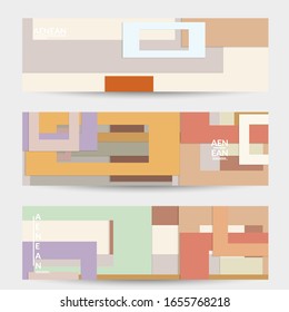 Abstract web wallpaper with paper cut overlapping geometric shapes. Vintage banner. Art with retro colored vector background objects. Material design. Artistic geometric pattern. Vector illustration. 