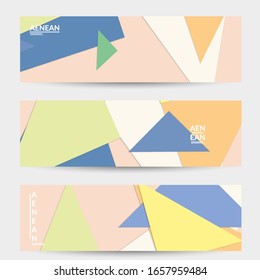 Abstract web wallpaper with paper cut overlapping geometric shapes. Vintage banner. Art with retro colored vector background objects. Material design. Artistic geometric pattern. Vector illustration. 