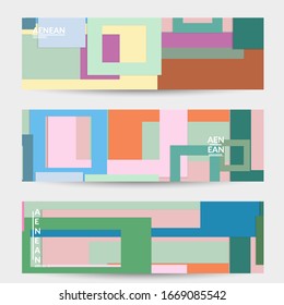 Abstract web wallpaper with paper cut overlapping geometric shapes. Vintage banner. Art with retro colored vector background objects. Material design. Artistic geometric pattern. Vector illustration. 