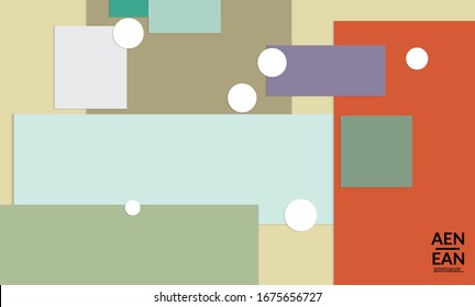 Abstract web wallpaper with paper cut overlapping geometric shapes. Vintage poster. Art with retro colored vector background objects. Material design. Marketing technologies for natural environment