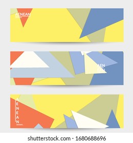 Abstract web wallpaper with paper cut overlapping geometric shapes. Vintage banner. Art with retro colored vector background objects. Material design. Artistic geometric pattern. Vector illustration. 
