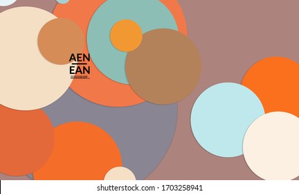 Papel pintado abstracto con círculos superpuestos de corte de papel. Afiche de época. Arte con objetos de fondo vectoriales de color retro. Diseño de material. Planta estacionaria artística para tecnologías caseras. 