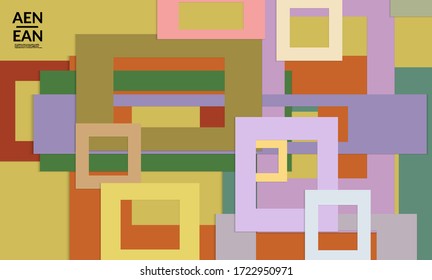 Abstract web wallpaper with paper cut overlapping rectangular frames. Vintage poster. Art with retro colored vector background objects. Material design. Marketing technologies for natural environment
