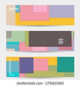 Abstract web wallpaper with paper cut overlapping geometric shapes. Vintage banner. Art with retro colored vector background objects. Material design. Artistic geometric pattern. Vector illustration. 
