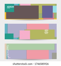 Abstract web wallpaper with paper cut overlapping geometric shapes. Vintage banner. Art with retro colored vector background objects. Material design. Artistic geometric pattern. Vector illustration. 
