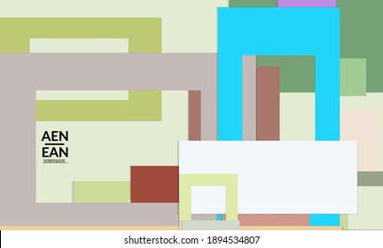 Abstract web wallpaper with paper cut overlapping rectangular frames. Vintage poster. Art with retro colored vector background objects. Material design. Marketing technologies for natural environment