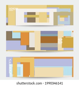 Abstract web wallpaper with paper cut overlapping geometric shapes. Vintage banner. Art with retro colored vector background objects. Material design. Artistic geometric pattern. Vector illustration. 
