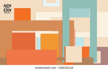 Abstract web wallpaper with paper cut overlapping rectangular frames. Vintage poster. Art with retro colored vector background objects. Material design. Marketing technologies for natural environment