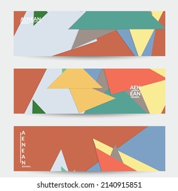 Abstract web wallpaper with paper cut overlapping geometric shapes. Vintage banner. Art with retro colored vector background objects. Material design. Artistic geometric pattern. Vector illustration. 
