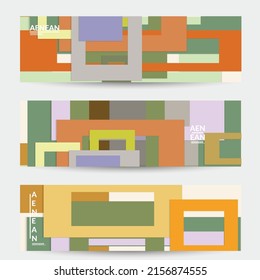 Abstract web wallpaper with paper cut overlapping geometric shapes. Vintage banner. Art with retro colored vector background objects. Material design. Artistic geometric pattern. Vector illustration. 
