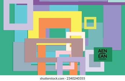 Abstract web wallpaper with paper cut overlapping rectangular frames. Vintage poster. Art with retro colored vector background objects. Material design. Marketing technologies for natural environment