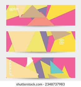 Abstract web wallpaper with paper cut overlapping geometric shapes. Vintage banner. Art with retro colored vector background objects. Material design. Artistic geometric pattern. Vector illustration. 