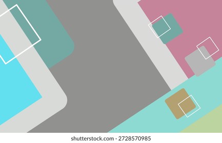 Papel de parede web abstrato com corte de papel sobrepondo quadros retangulares. Cartaz antigo. Arte com objetos de plano de fundo vetorial colorido retro. Design de material. Tecnologias de comercialização para o ambiente natural