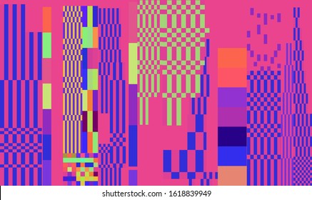 Abstract webpunk and vaporwave style background with pixelated glitched screen. Conceptual illustration of computer viruses, ransomware, malware or adware.