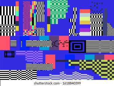 Abstract webpunk and vaporwave style background with pixelated glitched screen. Conceptual illustration of computer viruses, ransomware, malware or adware.