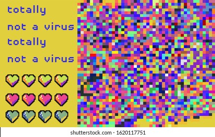 Abstract webpunk and vaporwave style background with pixeleted glitched screen. Conceptual illustration of computer viruses, ransomware, malware or adware.