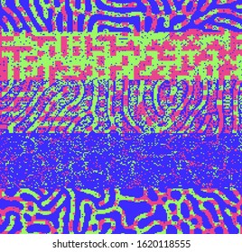 Abstract webpunk and vaporwave style background with pixeleted glitched screen. Conceptual illustration of computer viruses, ransomware, malware or adware.