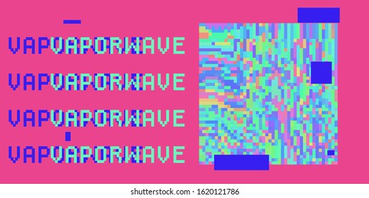 Abstract webpunk and vaporwave style background with pixeleted glitched screen.