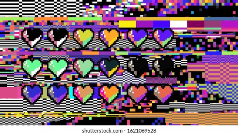 Abstract webpunk and vaporwave style background with pixelated glitched screen.