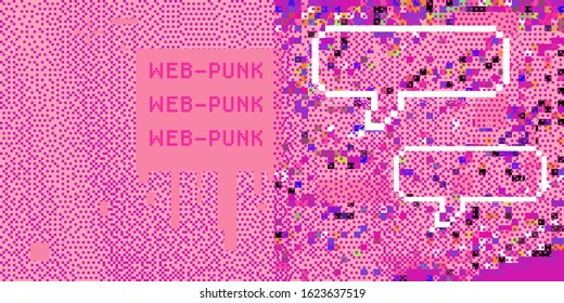 Abstract webpunk and vaporwave style background with pixelated glitched screen. Generative computer art.