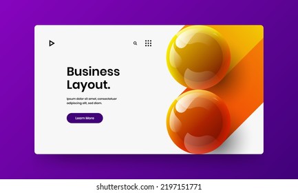 Abstract website design vector template. Vivid 3D balls journal cover concept.