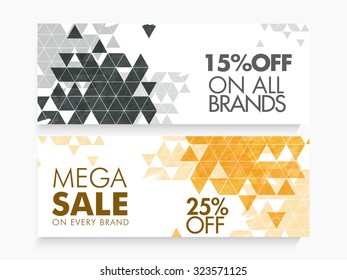 Abstract Website Header Or Banner Set Of Mega Sale With Special Discount Offer.