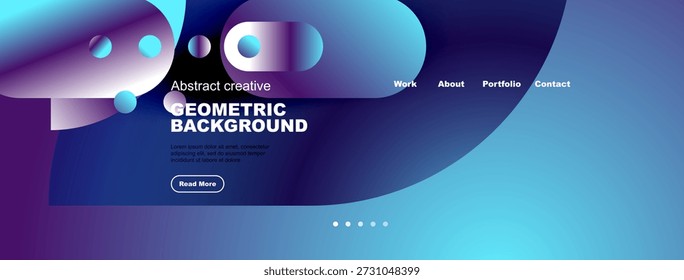 Abstractas diseño de cabezal de Sitio web. Formas geométricas, colores vibrantes, Elementos de texto presentes. Estilo moderno, diseño limpio.