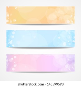 Abstract website header set. Geometrical banners with bokeh light. Vector illustration